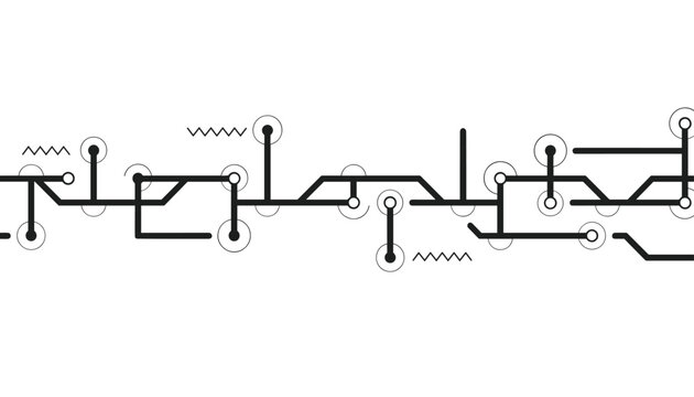 Clean black and white diagram of an electrical circuit board trace with various connection nodes and resistor icons.