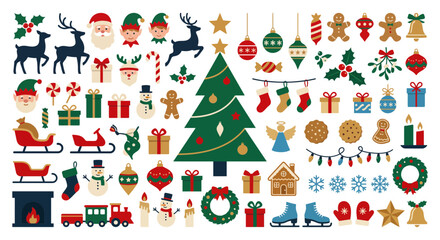 Fototapeta premium Christmas Icon Set with Flat Holiday Design Elements