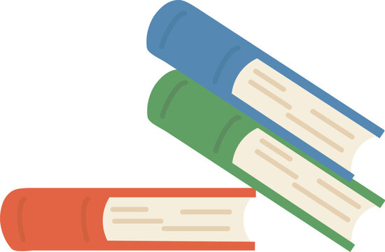 A colorful illustration shows three hardcover books arranged in a layered, diagonal stack, symbolizing learning, reading, and education.