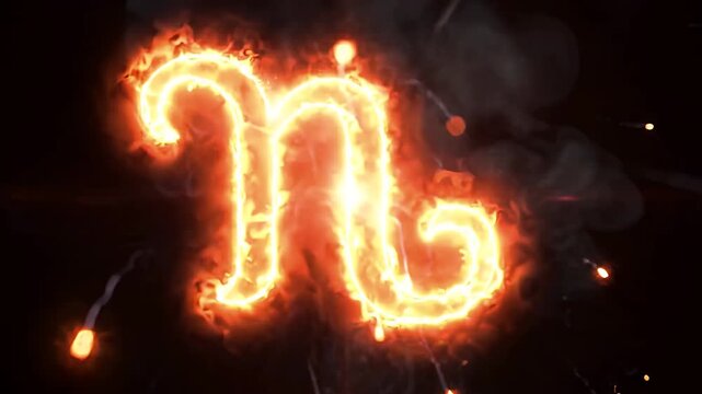 Burning Fire Letter N Animation With Warm Glowing Flames And Floating Embers On Dark Background