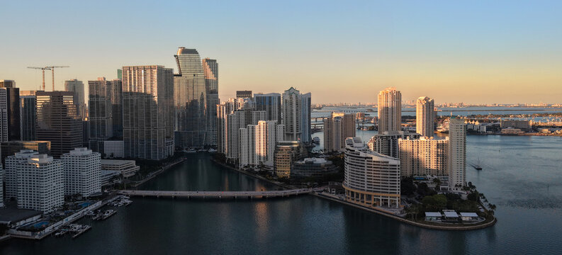 Miami Florida Brickell Key skyline at sunset
