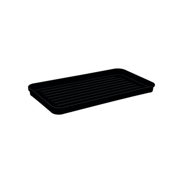 Rectangular black plastic serving tray with ribbed surface texture