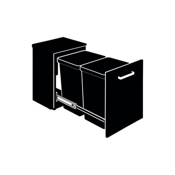 Black silhouette of a pull out kitchen cabinet trash can system