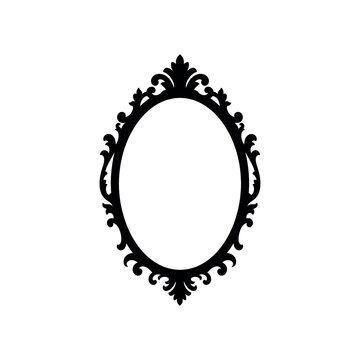 Ornate oval mirror frame with decorative baroque style scrollwork