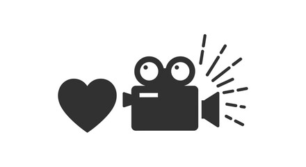A black icon depicts a film camera shooting a burst of light towards a heart © grvect02