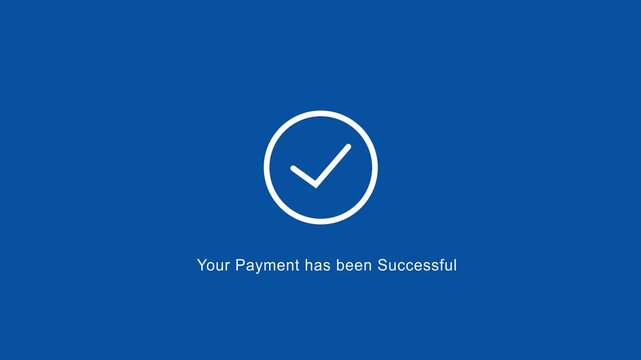 Animated digital payment success notification featuring a minimalist white checkmark on a clean blue background, for e-commerce checkout, confirmation and secure, online transaction ui