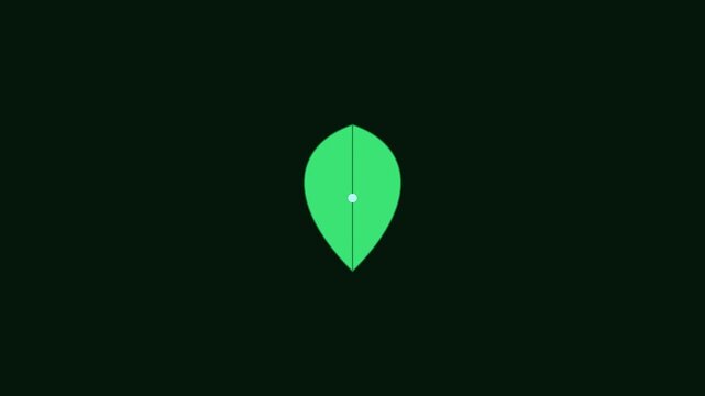 Minimalist green leaf location pin animation on dark 4k background