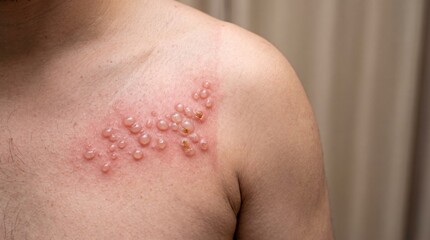 Fototapeta premium Herpes Zoster Shingles Viral Skin Infection Realistic Clinical Dermatology Close Up Photograph