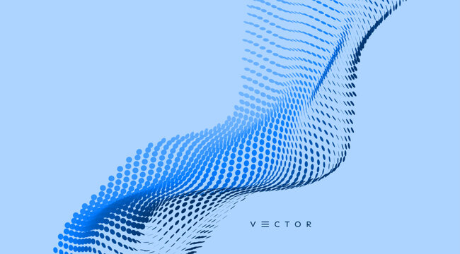 Grid surface. Dynamic particle flow. Abstract background. Big data. Texture. 3D illustration for brochure, poster, cover, card, presentation, flyer or banner.