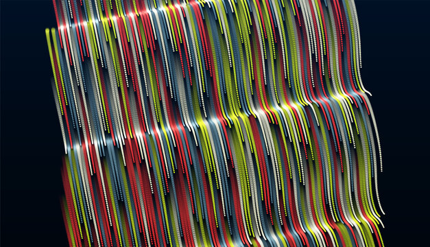 A wavy surface with multiple folds. Numerous lines move rapidly through space. The dynamics of digital data. An abstract structure with smooth color transitions. Vector for poster, cover, presentation