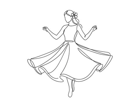 Girl ballet dancing - continuous line art illustration
