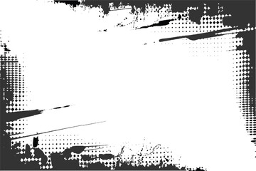 Obraz premium Distressed Grunge Brush Frame Vector – Halftone Texture Border with Copy Space