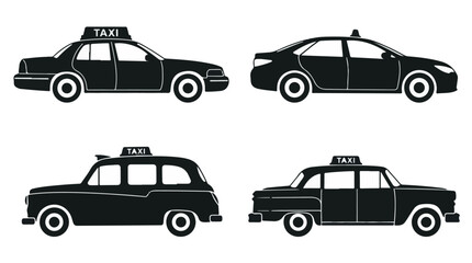 Fototapeta premium A set of four various taxicab side view silhouette vector icon on a white background 