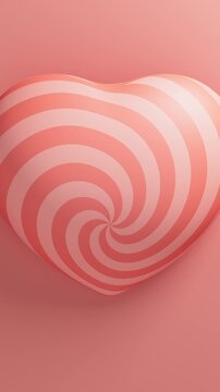 Coral pink spiral heart pulsating on a coral pink background, Valentine s Day 3D loop animation. Vertical video.