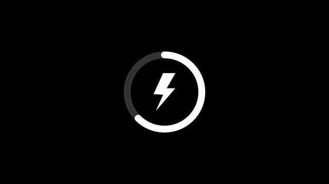 Battery charging animation with power icon isolated on a white background. Battery with lightning bolt, energy storage, electrical power, renewable energy, tech interface.4k motion video