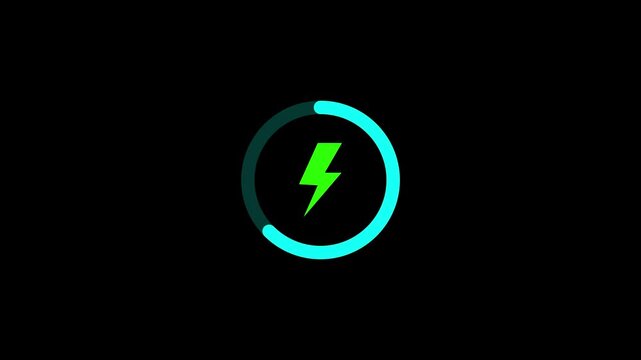 Battery charging animation with power icon isolated on a white background. Battery with lightning bolt, energy storage, electrical power, renewable energy, tech interface.4k motion video