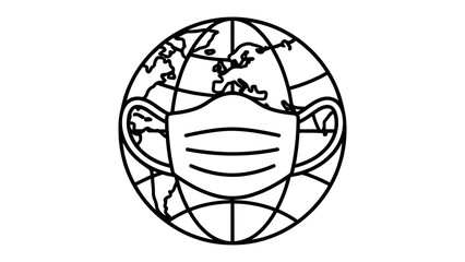 Global Pandemic Mask: A stark illustration of the Earth wearing a protective medical mask, symbolizing the worldwide impact of disease and the need for public health measures.