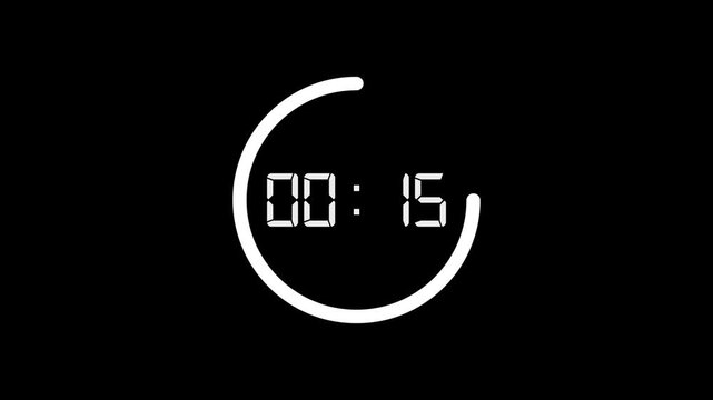 Digital countdown timer with white circular progress bar moving counterclockwise on black background.
