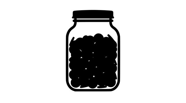 Silhouette of a glass jar filled with coins for savings concept