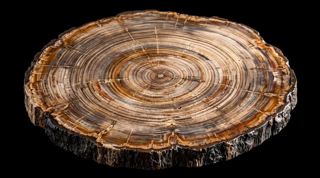 Polished petrified wood slice displaying ancient concentric growth rings, serving as a powerful metaphor for the passage of time and enduring history.