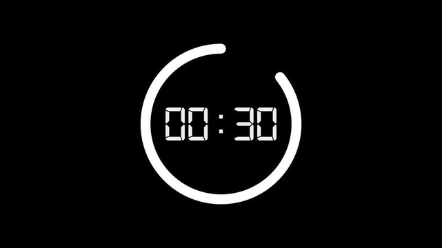35 second countdown timer on black background. a digital timer. circle indicator around.