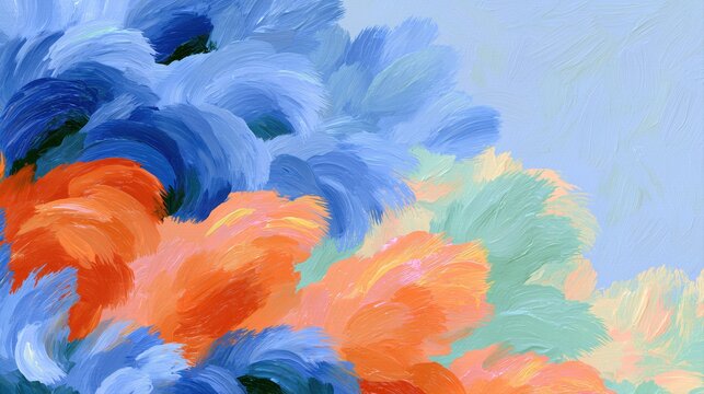 Abstract painted brush stroke background with soft blue orange pastel texture expressive acrylic movement for branding and web design.

