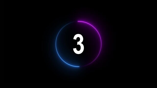A dynamic circular animation, and glowing count neon number 3 animation . on a black background.Motion graphics of concept
