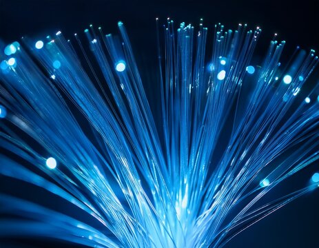 virtual fiber optic cables glow with dynamic blue hues creating a tranquil and high contrast visual representation of modern connectivity