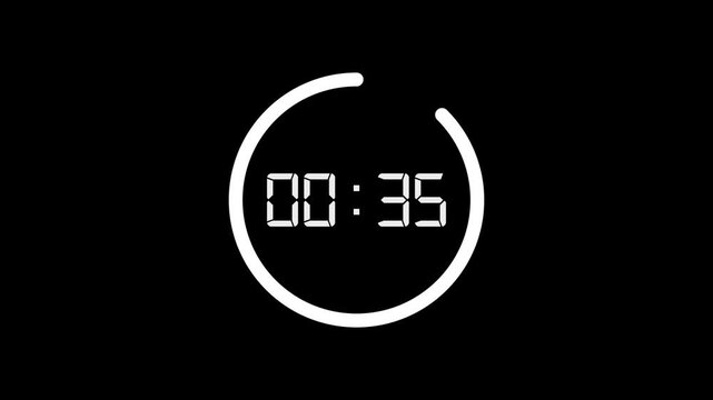 Countdown timer motion graphic shows 40 seconds decreasing on black background with circle.