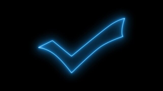 Neon check mark verification icon animation on dark background