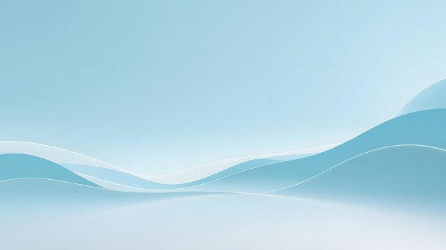 Abstract light blue background featuring smooth flowing waves with soft white glowing edges for professional corporate design and artistic layouts