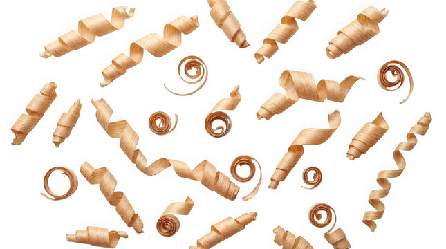Set of wooden shavings isolated on transparent background