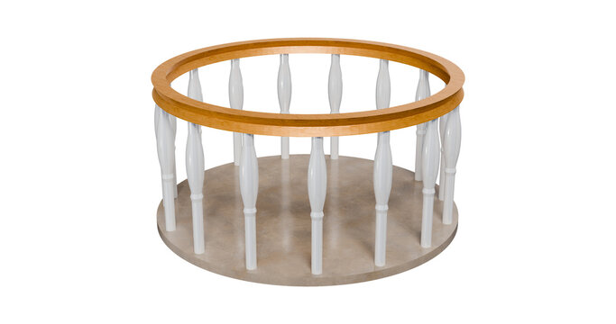 Rounded circular podium with railing in a transparent background