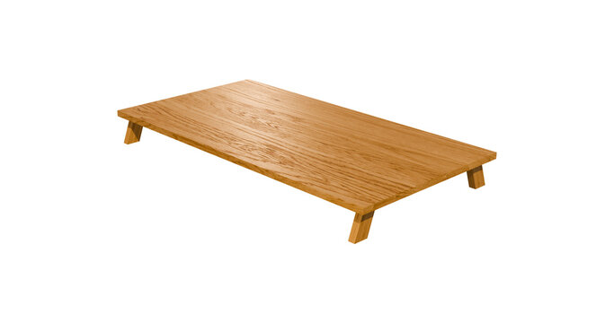 Wooden textured low height table or bed in a transparent background