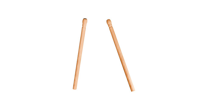 Drum sticks for musical drum playing instrument in a transparent background