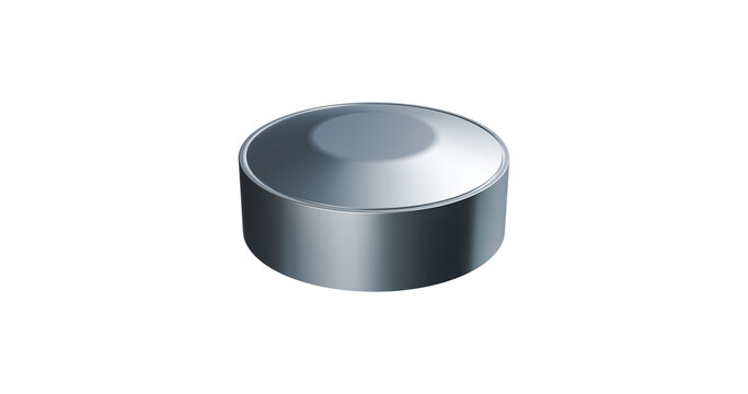Battery cell silver metal casing in a transparent background