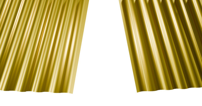 Golden curtains shiny glossy material in a transparent background