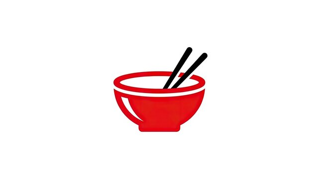 Red noodle bowl with black chopsticks icon.