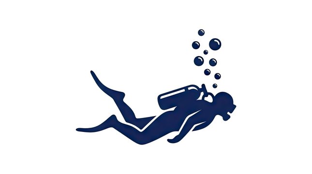 Silhouette of scuba diver with air bubbles.