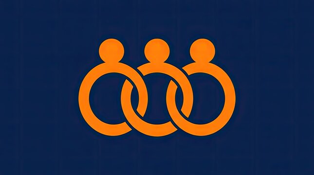 Three interlocking orange rings with human figures icon.