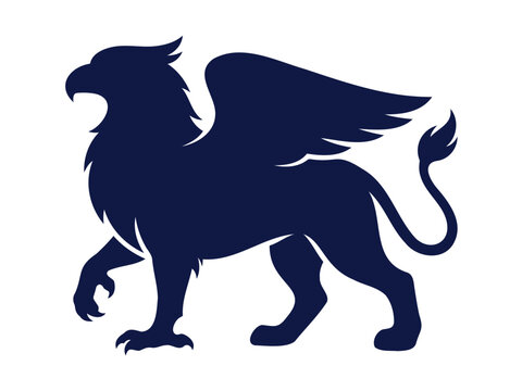 Griffin mythical creature silhouette standing with spread wings