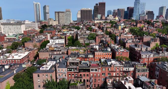 Flying Over Historic Beacon Hill Buildings in Boston Massachusetts