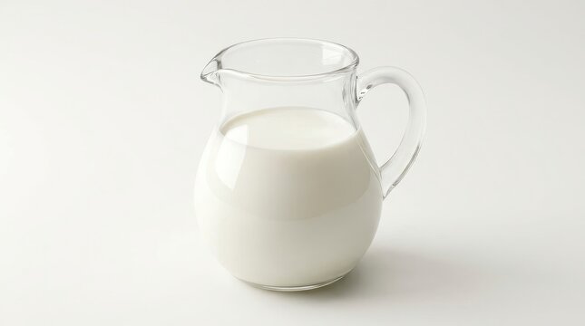 Fresh Milk in Glass Pitcher Photo Isolated on White Background for Healthy Breakfast Concept