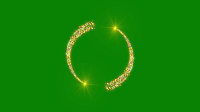 Golden glitter light swirl animation on green background isolated abstract glowing particle element