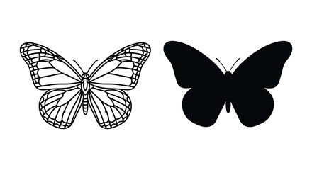 Two butterfly depictions one detailed and one black silhouette butterflies © Olivia Emma