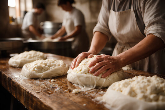 Artisan baker pressing and shaping bread dough