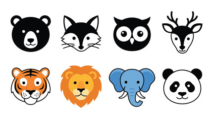 Fototapeta premium Animal Head Silhouettes Collection Flat Vector Illustration Silhouette