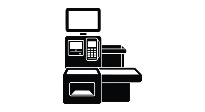 Point of sale system with screen and card reader black silhouette