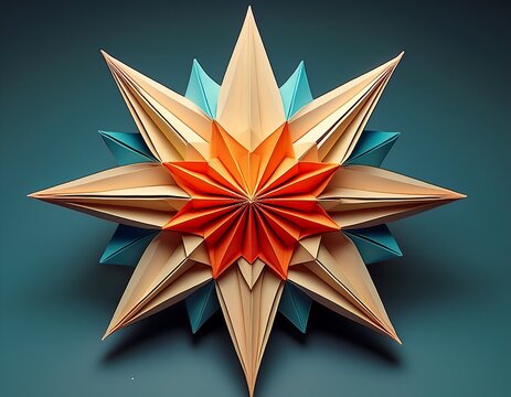 abstract geometric origami paper sculpture with star pattern