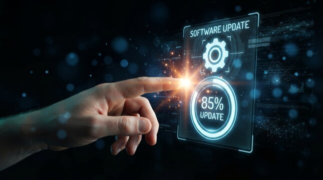 Continuous learning concept showing a software update progress bar at eighty-five percent.